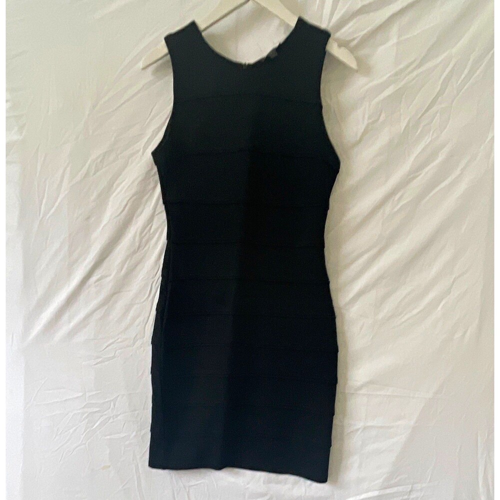 Forever Women’s Black Solid Bodycon Dress Sleeveless Round Neck Short Zip S